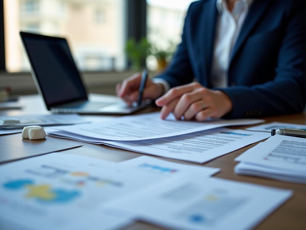 Avvocato dello studio mentre esamina documentazione normativa per l'esportazione